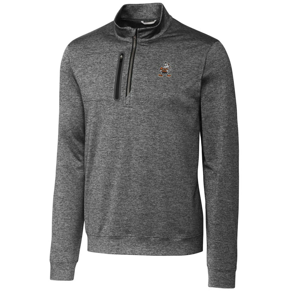Cleveland Browns Cutter & Buck Stealth Heathered Throwback Logo Quarter-Zip Pullover Top Steel