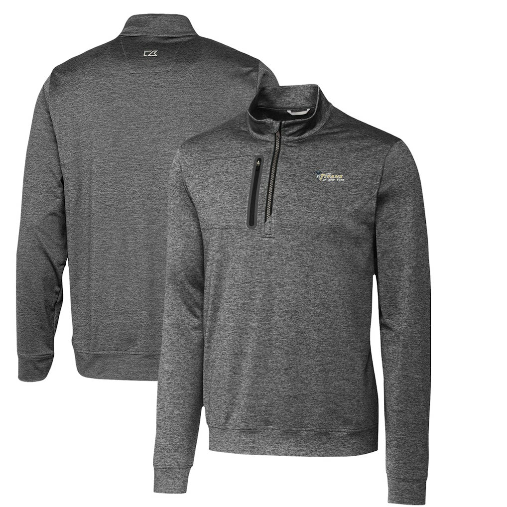 New York Jets Cutter & Buck Stealth Heathered Throwback Logo Quarter-Zip Pullover Top Steel