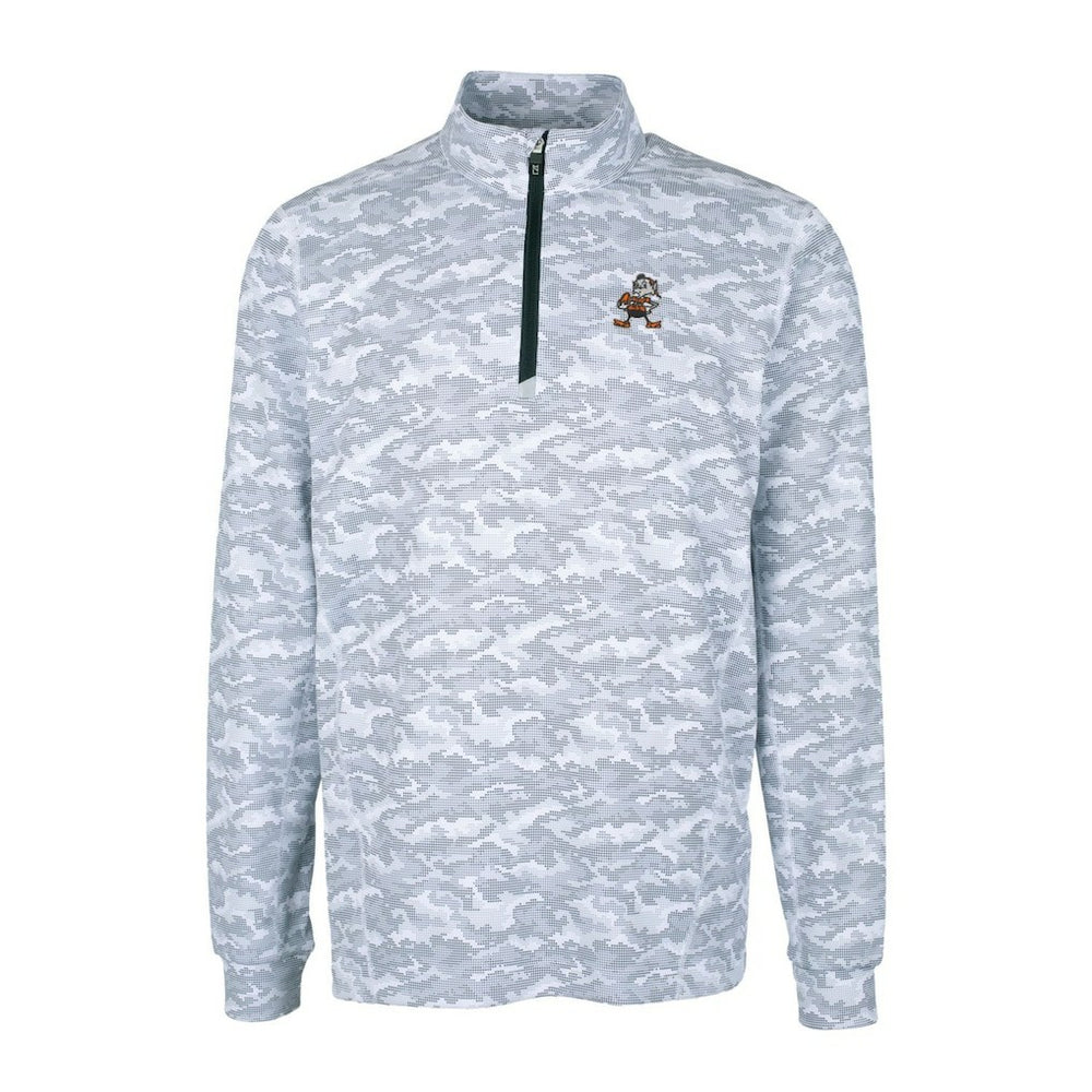 Cleveland Browns Cutter & Buck Throwback Logo Traverse Camo Print Stretch Quarter-Zip Pullover Top Charcoal