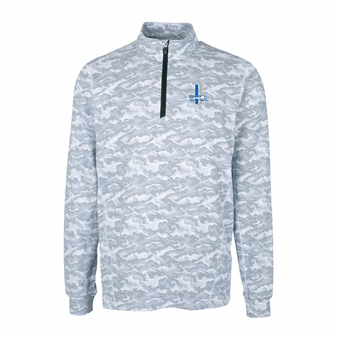 Detroit Lions Cutter & Buck Throwback Logo Traverse Camo Print Stretch Quarter-Zip Pullover Top Charcoal