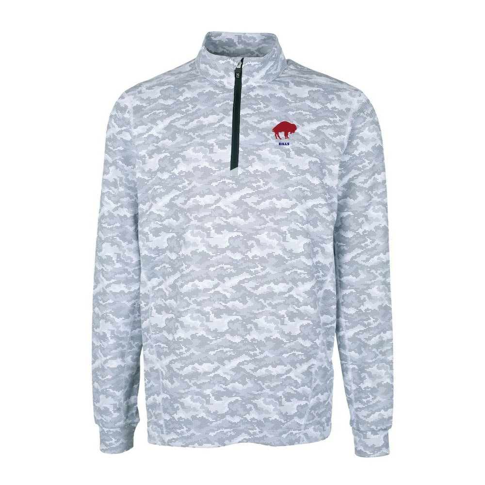 Buffalo Bills Cutter & Buck Throwback Logo Traverse Camo Print Stretch Quarter-Zip Pullover Top Charcoal