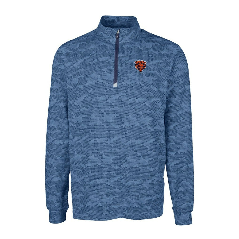 Chicago Bears Cutter & Buck Throwback Logo Traverse Camo Print Stretch Quarter-Zip Pullover Top Navy