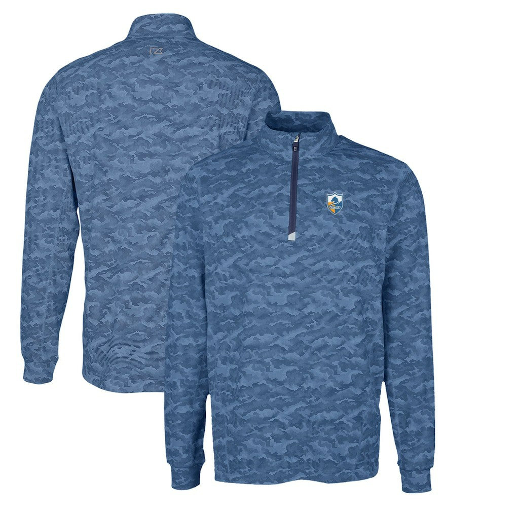 Los Angeles Chargers Cutter & Buck Throwback Logo Traverse Camo Print Stretch Quarter-Zip Pullover Top Navy