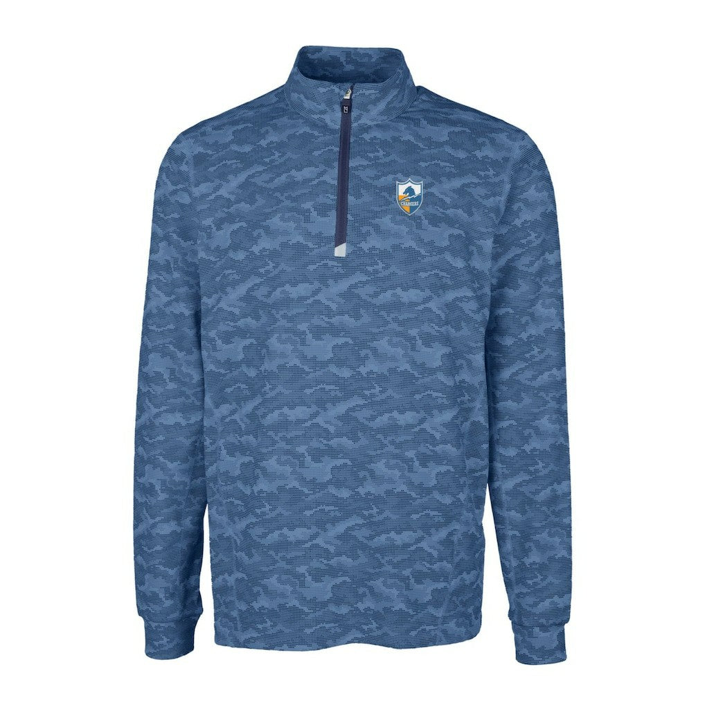 Los Angeles Chargers Cutter & Buck Throwback Logo Traverse Camo Print Stretch Quarter-Zip Pullover Top Navy
