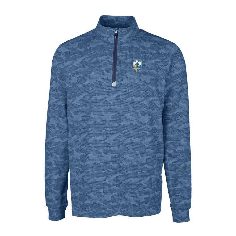 Los Angeles Chargers Cutter & Buck Throwback Logo Traverse Camo Print Stretch Quarter-Zip Pullover Top Navy