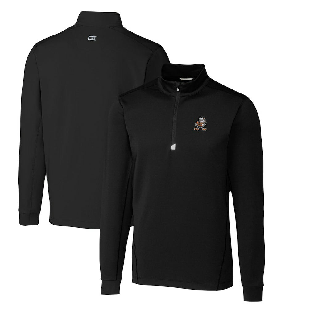 Cleveland Browns Cutter & Buck Throwback Logo Traverse Stretch Quarter-Zip Pullover Top Black