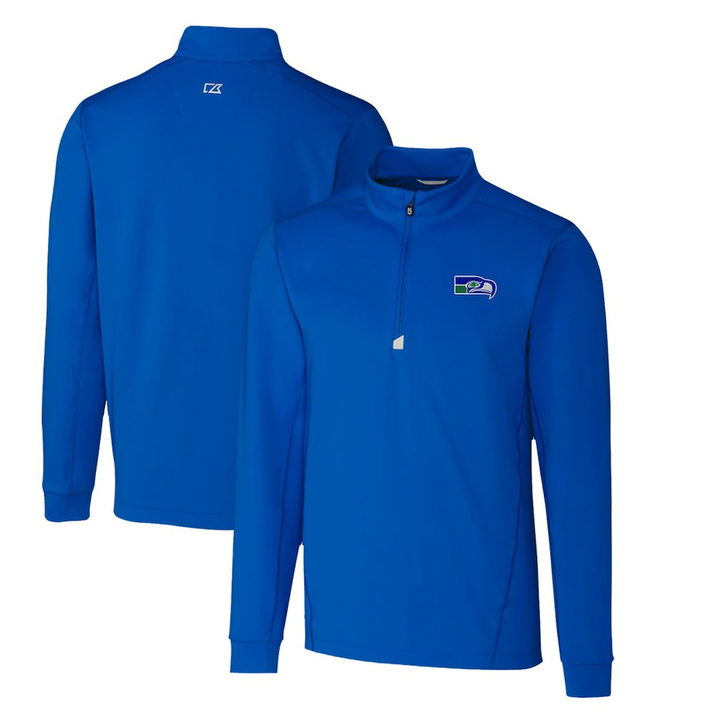 Seattle Seahawks Cutter & Buck Throwback Logo Traverse Stretch Quarter-Zip Pullover Top Royal