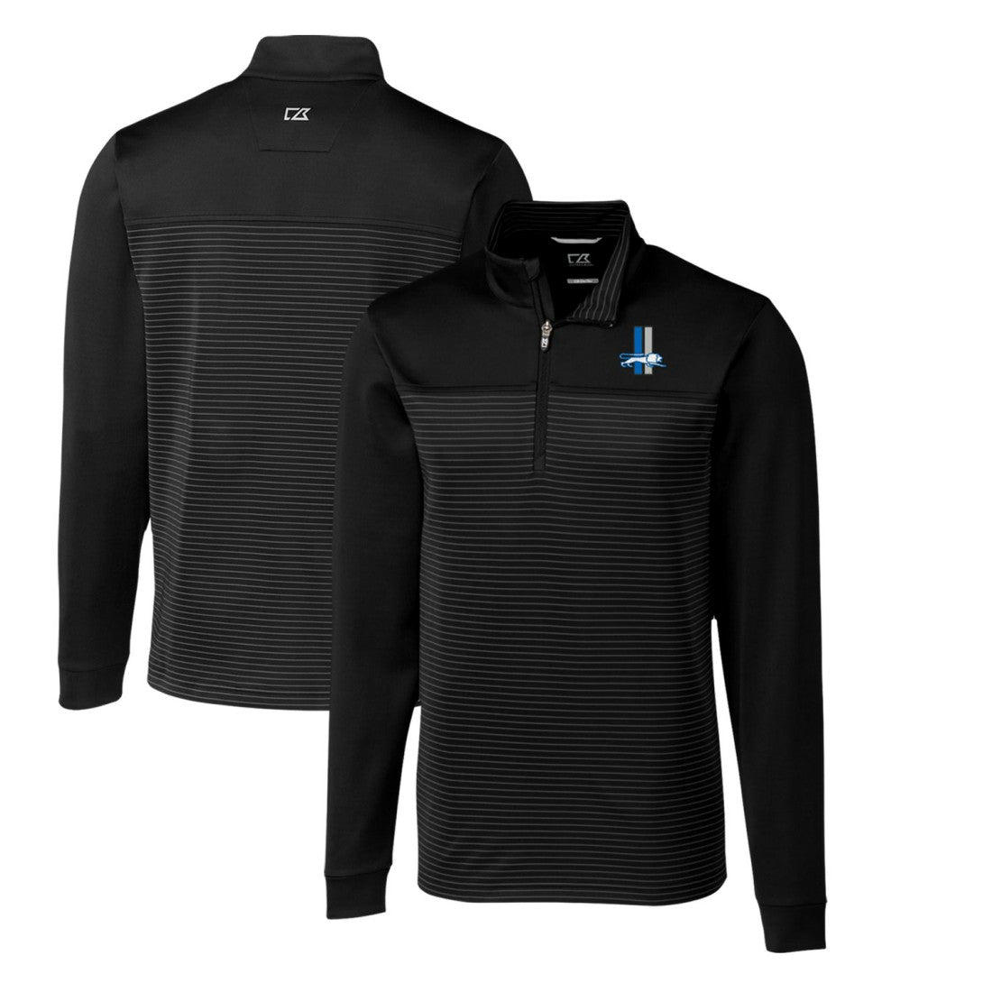 Detroit Lions Cutter & Buck Throwback Logo Traverse Stripe Stretch Quarter-Zip Pullover Top Black