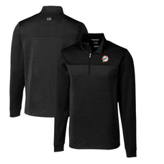 Miami Dolphins Cutter & Buck Throwback Logo Traverse Stripe Stretch Quarter-Zip Pullover Top Black