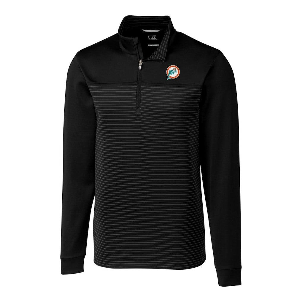 Miami Dolphins Cutter & Buck Throwback Logo Traverse Stripe Stretch Quarter-Zip Pullover Top Black