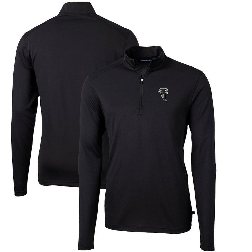 Atlanta Falcons Cutter & Buck Throwback Logo Virtue Eco Pique Recycled Quarter-Zip Pullover Top Black