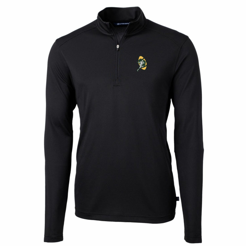 Green Bay Packers Cutter & Buck Throwback Logo Virtue Eco Pique Recycled Quarter-Zip Pullover Top Black