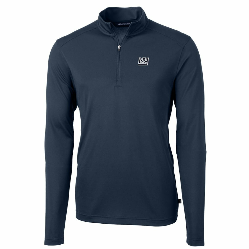 New York Giants Cutter & Buck Throwback Logo Virtue Eco Pique Recycled Quarter-Zip Pullover Top Navy