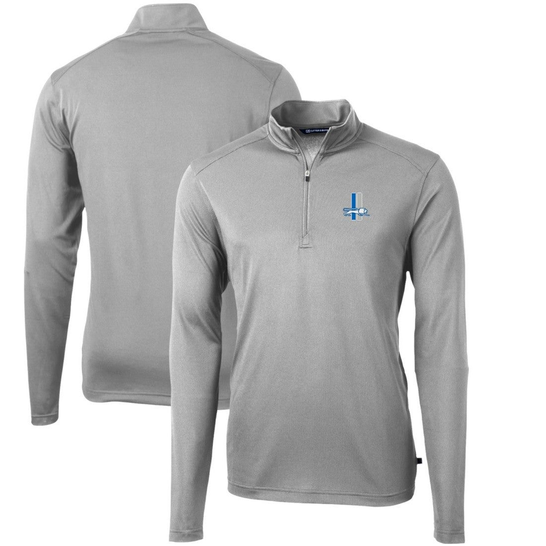 Detroit Lions Cutter & Buck Throwback Logo Virtue Eco Pique Recycled Quarter-Zip Pullover Top Gray