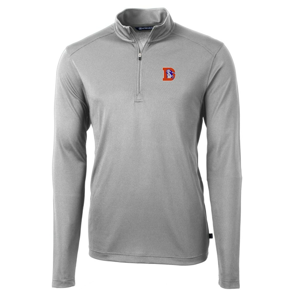 Denver Broncos Cutter & Buck Throwback Logo Virtue Eco Pique Recycled Quarter-Zip Pullover Top Gray