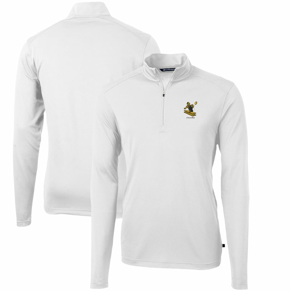 Pittsburgh Steelers Cutter & Buck Throwback Logo Virtue Eco Pique Recycled Quarter-Zip Pullover Top White