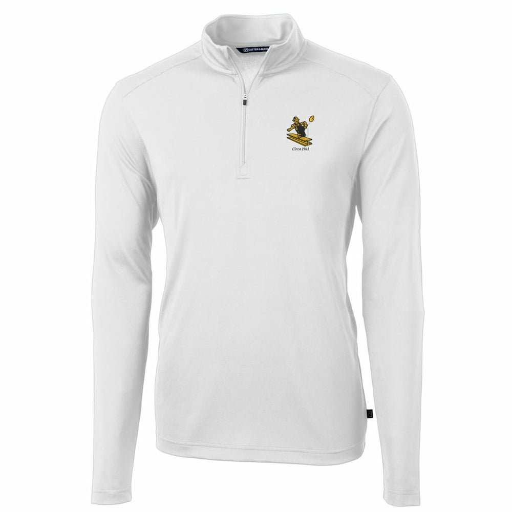 Pittsburgh Steelers Cutter & Buck Throwback Logo Virtue Eco Pique Recycled Quarter-Zip Pullover Top White