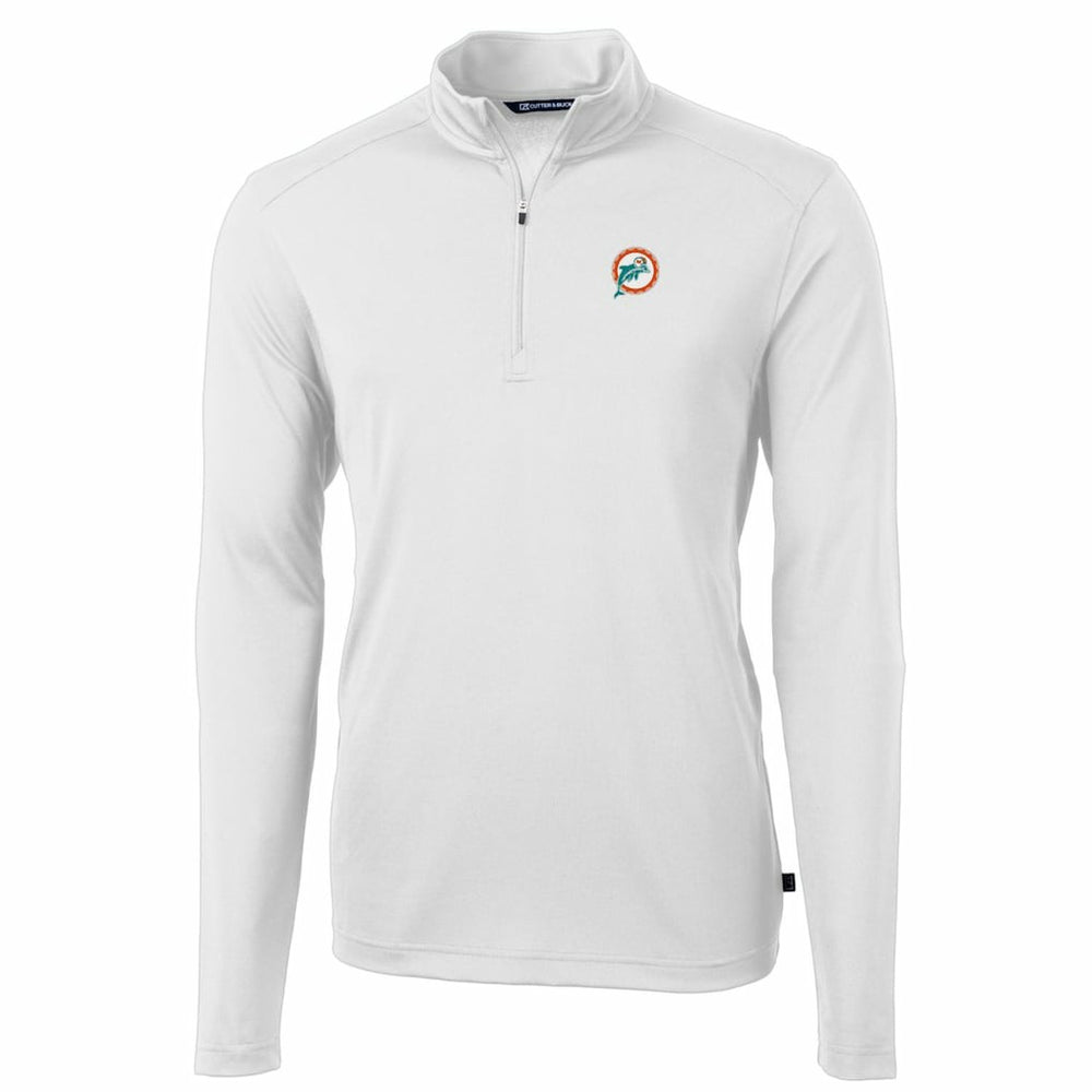 Miami Dolphins Cutter & Buck Throwback Logo Virtue Eco Pique Recycled Quarter-Zip Pullover Top White