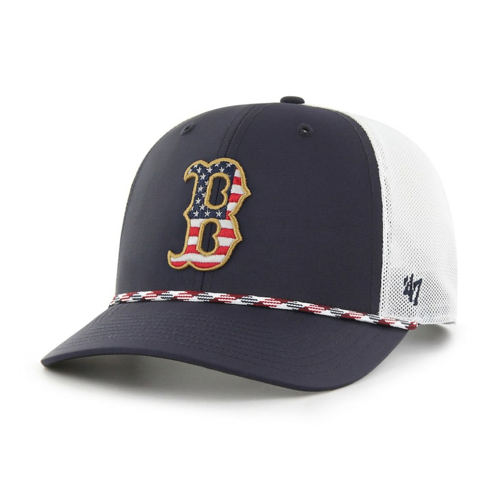 Boston Red Sox '47 Primary Team Logo American Flag Fill Trucker Snapback Hat - Blue - 47 brand Sale