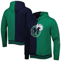 Dallas Mavericks Hardwood Classics Split Pullover Hoodie for sale Navy/Green | Mitchell & Ness Near Me