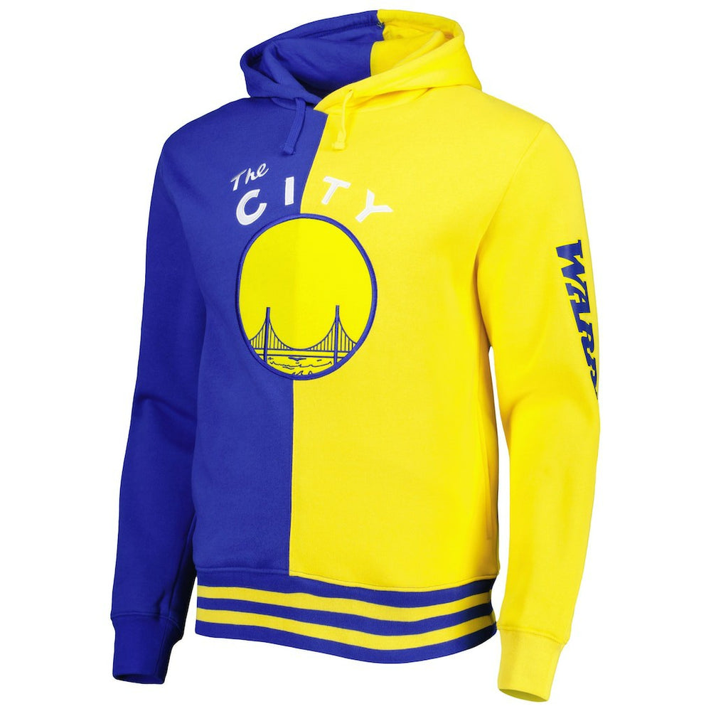 Golden State Warriors Hardwood Classics Split Pullover Hoodie for sale Royal/Gold | Mitchell & Ness