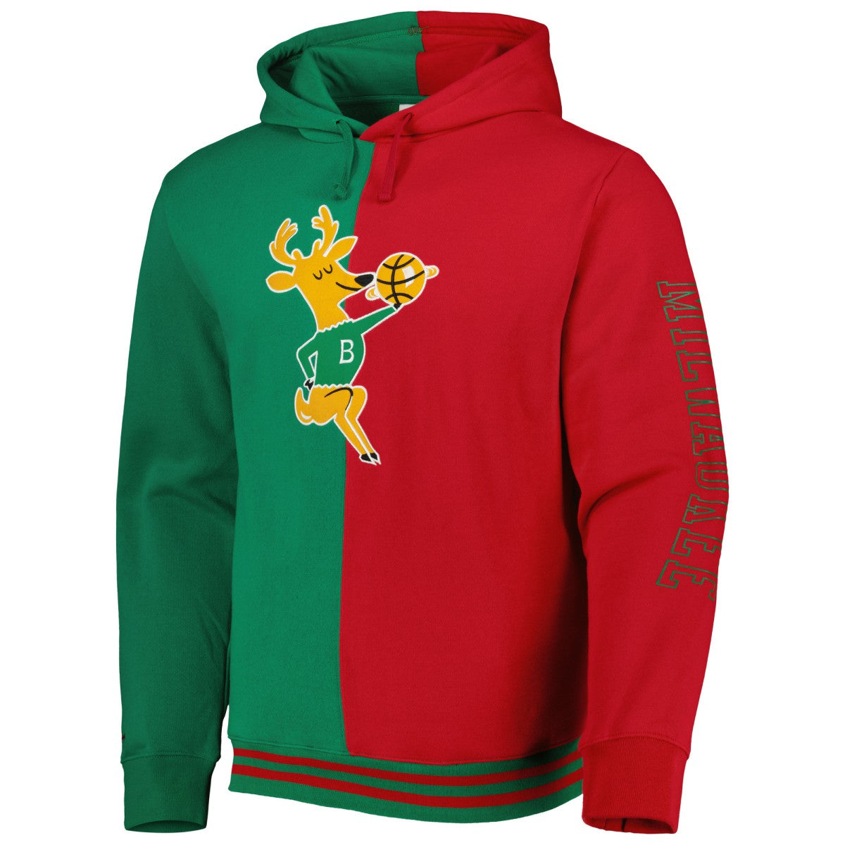 Milwaukee Bucks Hardwood Classics Split Pullover Hoodie Green/Red | Mitchell & Ness