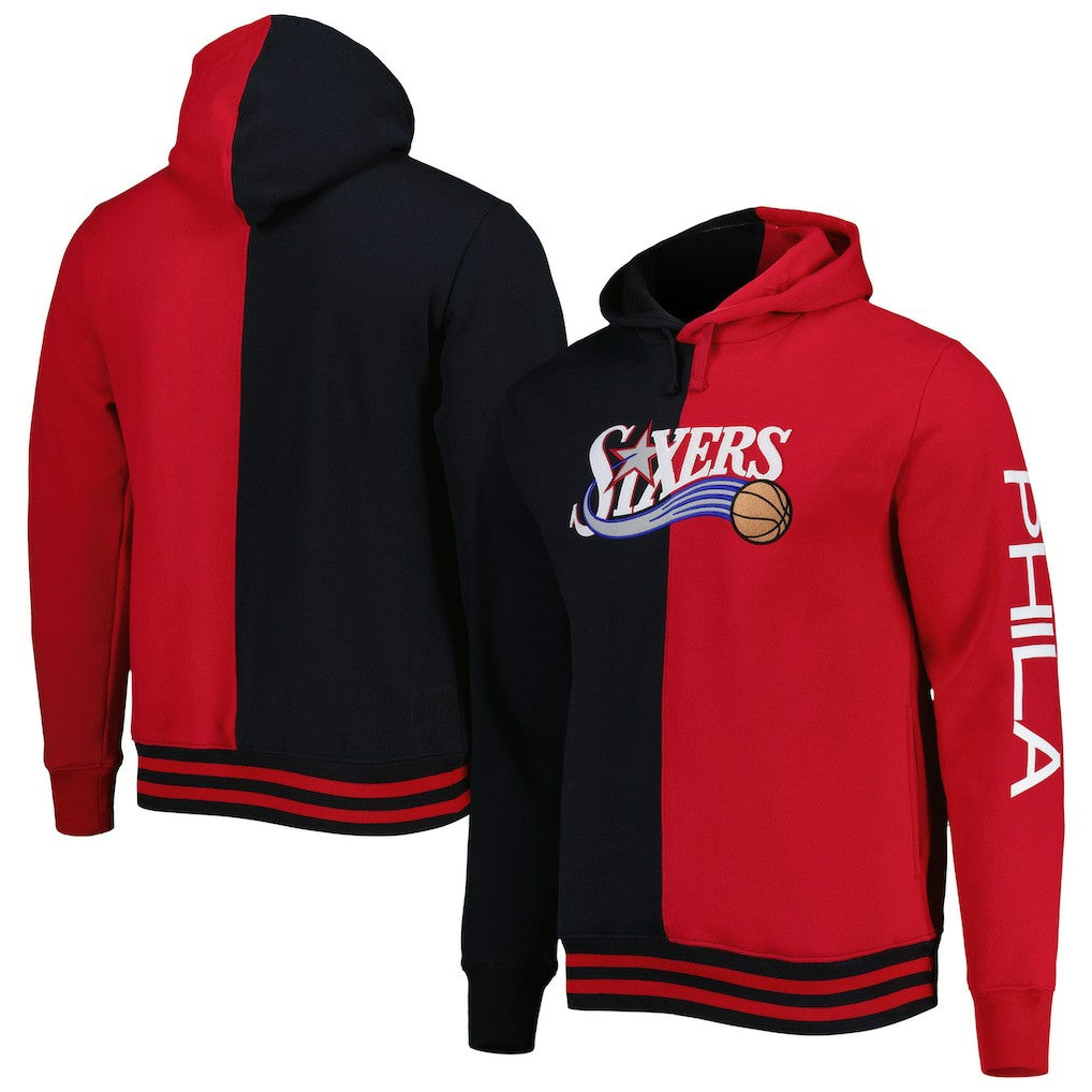 Philadelphia 76ers Hardwood Classics Split Pullover Hoodie Black/Red | Mitchell & Ness online