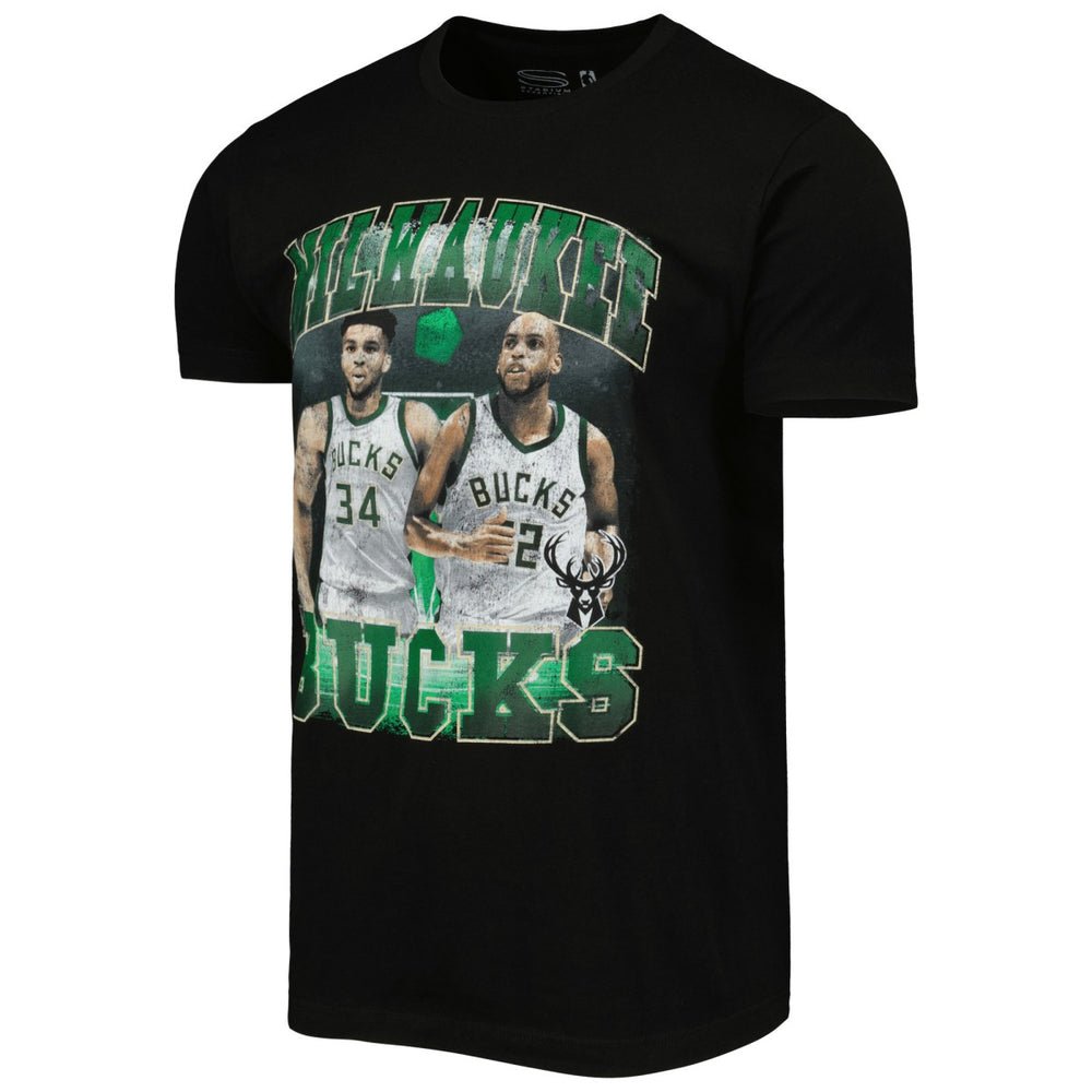 Giannis Antetokounmpo & Khris Middleton Milwaukee Bucks Stadium Essentials Unisex Player Duo T-Shirt Black