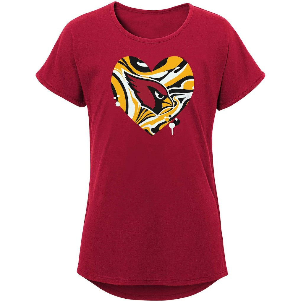 Arizona Cardinals Girls Youth Drip Heart Dolman T-Shirt Cardinal