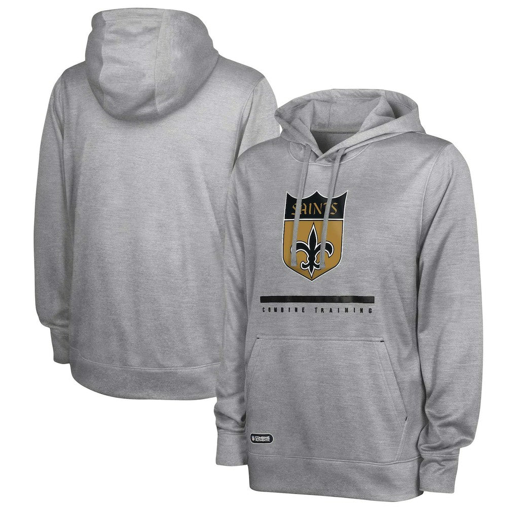 New Orleans Saints Grid Drill Streak Fleece Pullover Hoodie Heather Gray