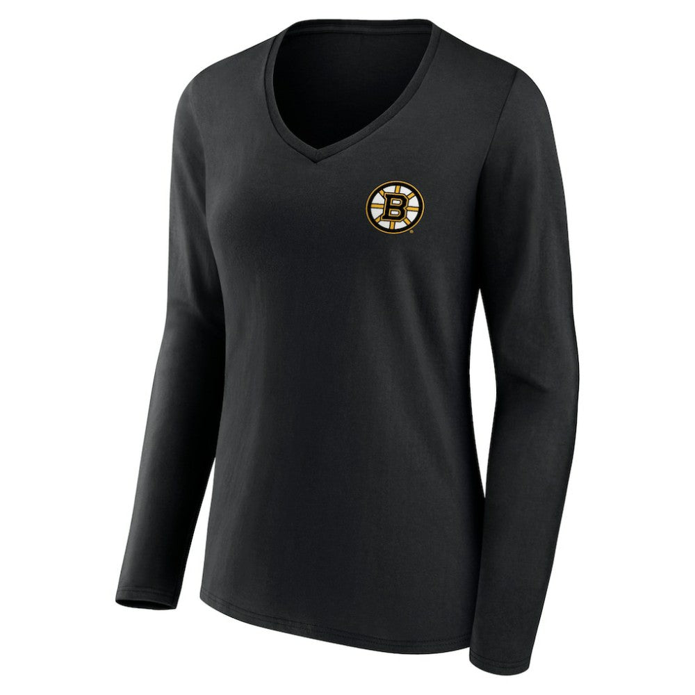 Boston Bruins Women's Territorial Long Sleeve V-Neck T-Shirt - Black - NHL 5194639