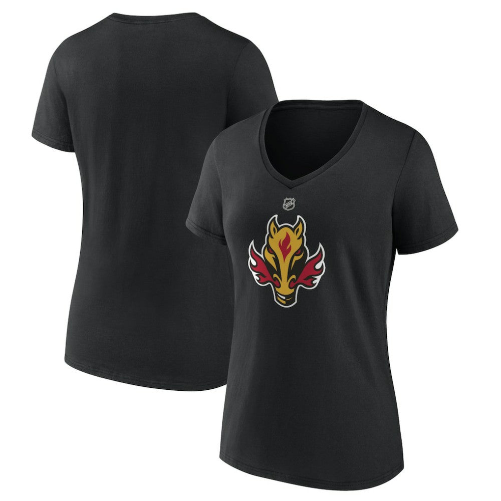 Calgary Flames Women's Alternate Logo V-Neck T-Shirt - Black - NHL 5197027