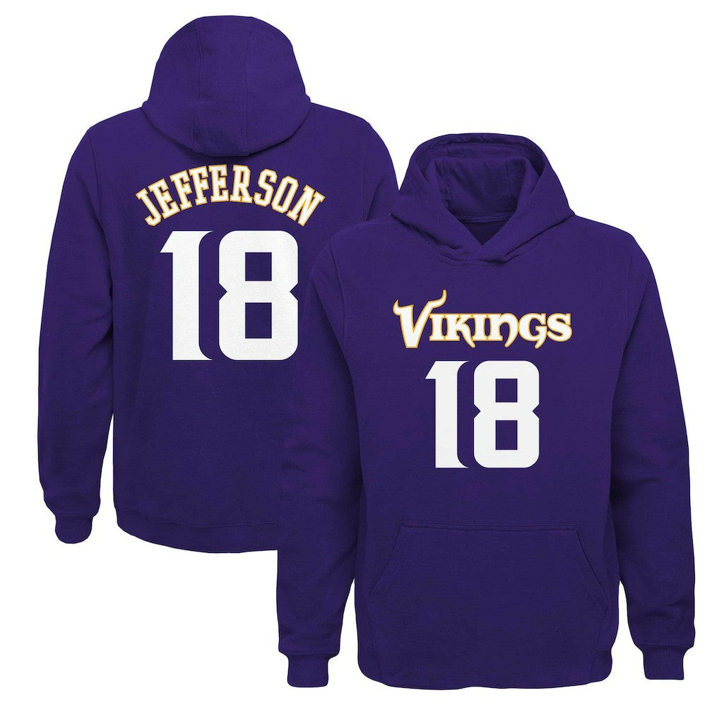 Justin Jefferson Minnesota Vikings Youth Mainliner Player Name & Number Pullover Hoodie Purple