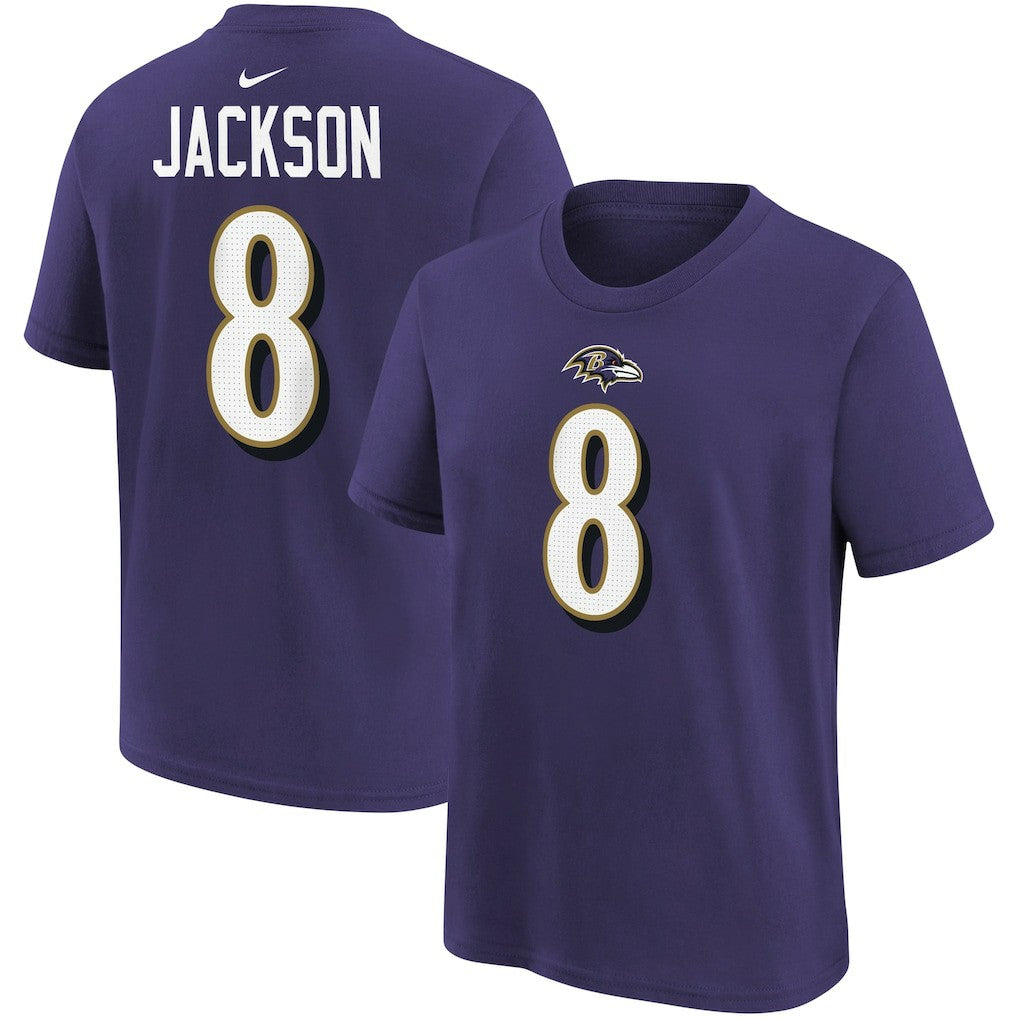 Nike Lamar Jackson Baltimore Ravens Youth Player Name & Number T-Shirt Purple
