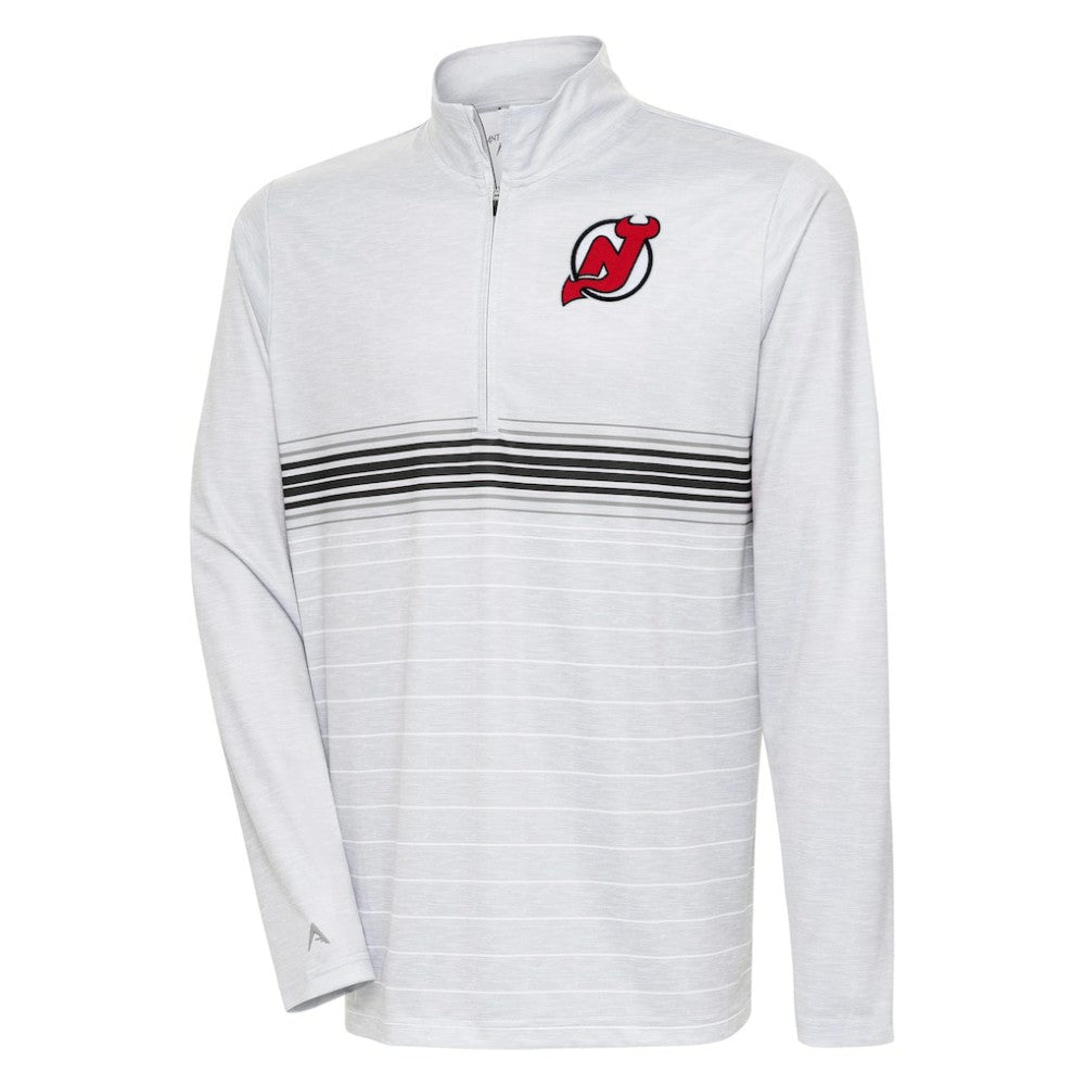 New Jersey Devils Antigua Bullseye Quarter-Zip Pullover Top - Heather Gray/Black - NHL 5209506