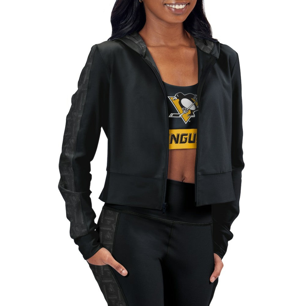 Pittsburgh Penguins Women's Cropped Full-Zip Hoodie - Black - NHL 5210421