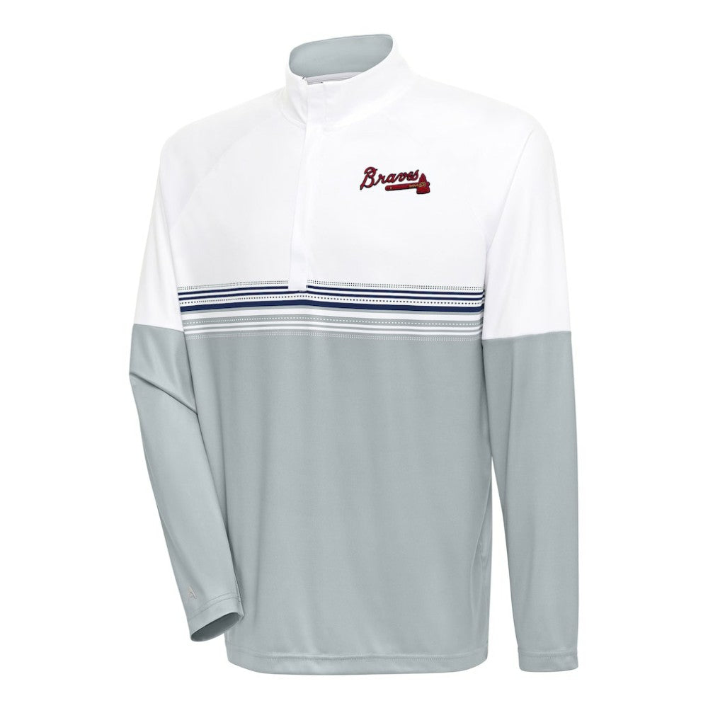 Atlanta Braves Antigua Bender Quarter-Zip Pullover Top - White/Navy - MLB Lifestyle