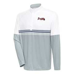 Atlanta Braves Antigua Bender Quarter-Zip Pullover Top - White/Navy - MLB Lifestyle