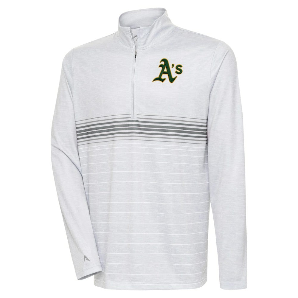 Athletics Antigua Bullseye Quarter-Zip Pullover Top - Heather Gray/Steel - MLB Sale