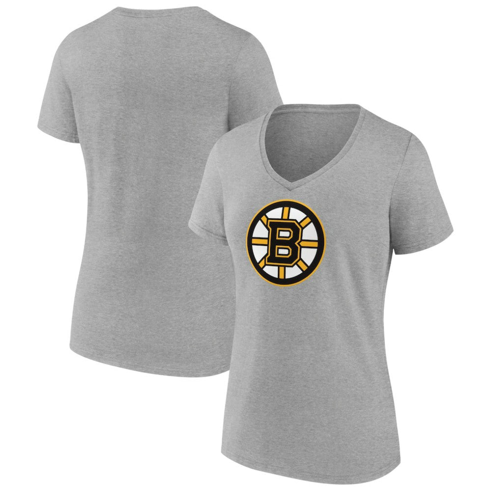 Boston Bruins Women's Primary Logo Team V-Neck T-Shirt - Heather Gray - NHL 5221150