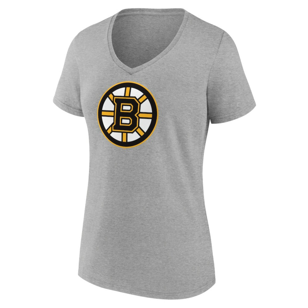 Boston Bruins Women's Primary Logo Team V-Neck T-Shirt - Heather Gray - NHL 5221150