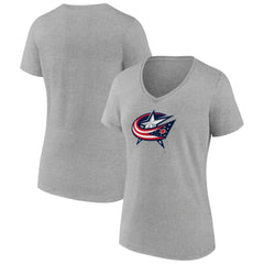 Columbus Blue Jackets Women's Primary Logo Team V-Neck T-Shirt - Heather Gray - NHL 5221155