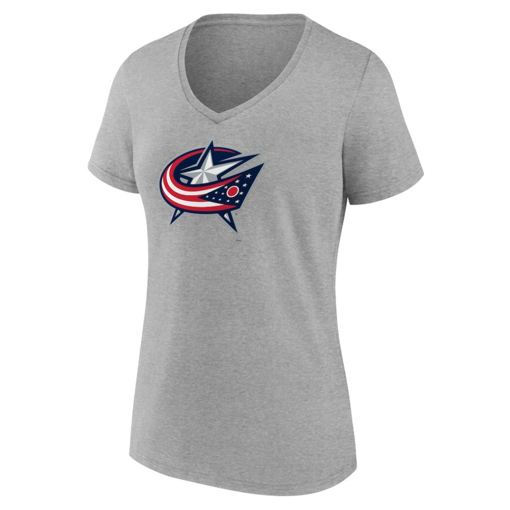 Columbus Blue Jackets Women's Primary Logo Team V-Neck T-Shirt - Heather Gray - NHL 5221155