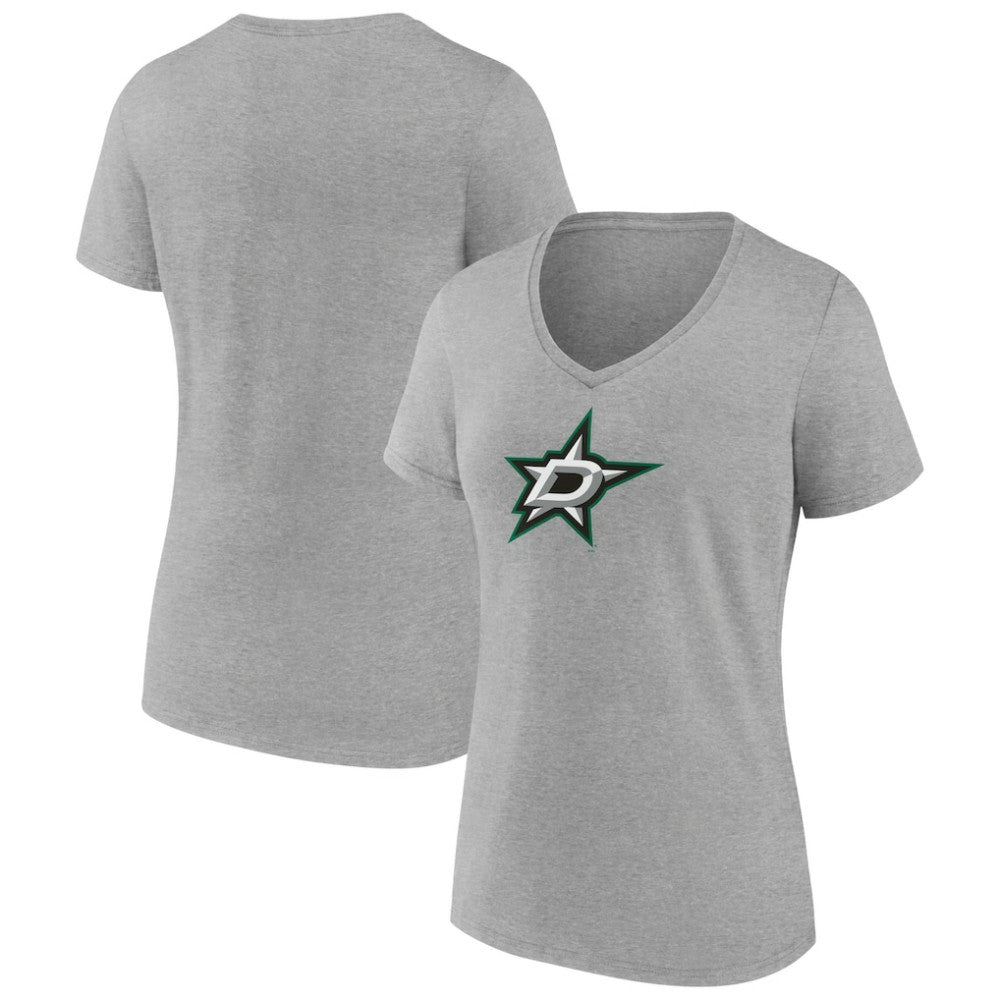 Dallas Stars Women's Primary Logo Team V-Neck T-Shirt - Heather Gray - NHL 5221156
