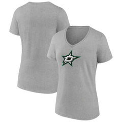 Dallas Stars Women's Primary Logo Team V-Neck T-Shirt - Heather Gray - NHL 5221156