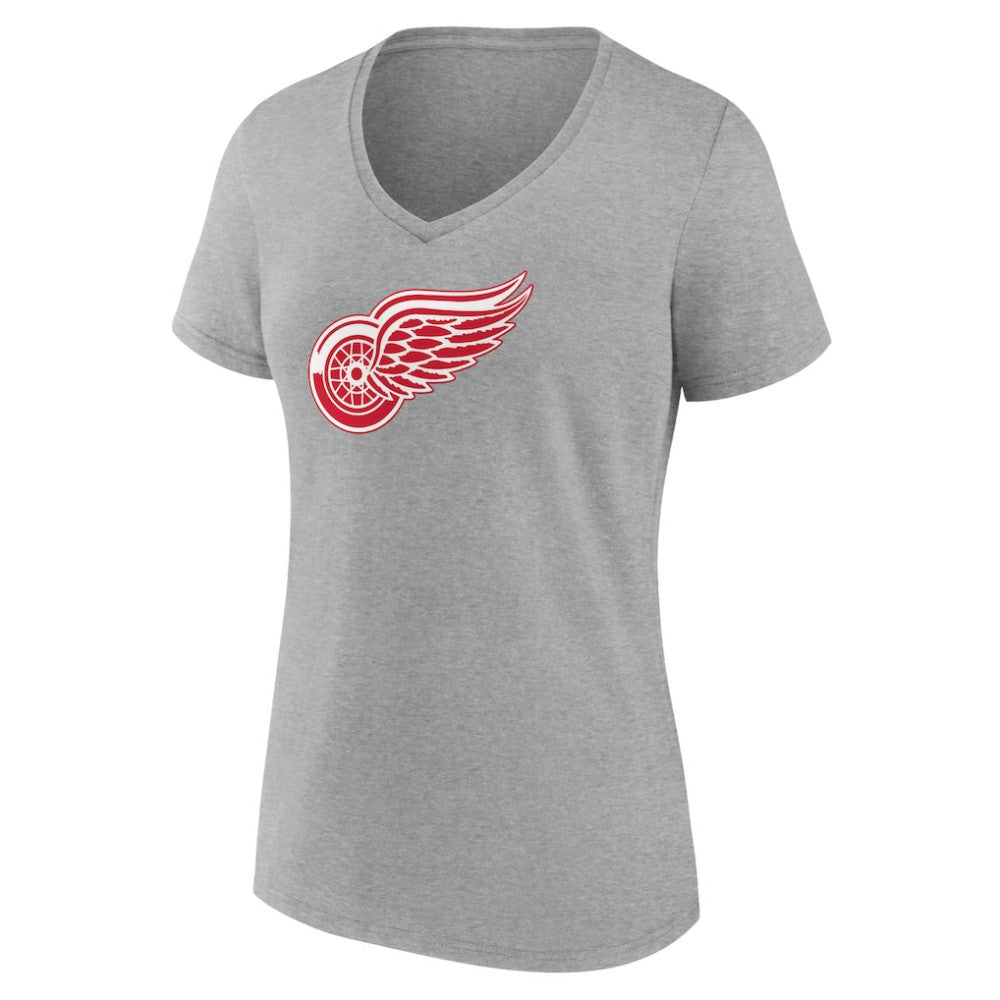 Detroit Red Wings Women's Primary Logo Team V-Neck T-Shirt - Heather Gray - NHL 5221157