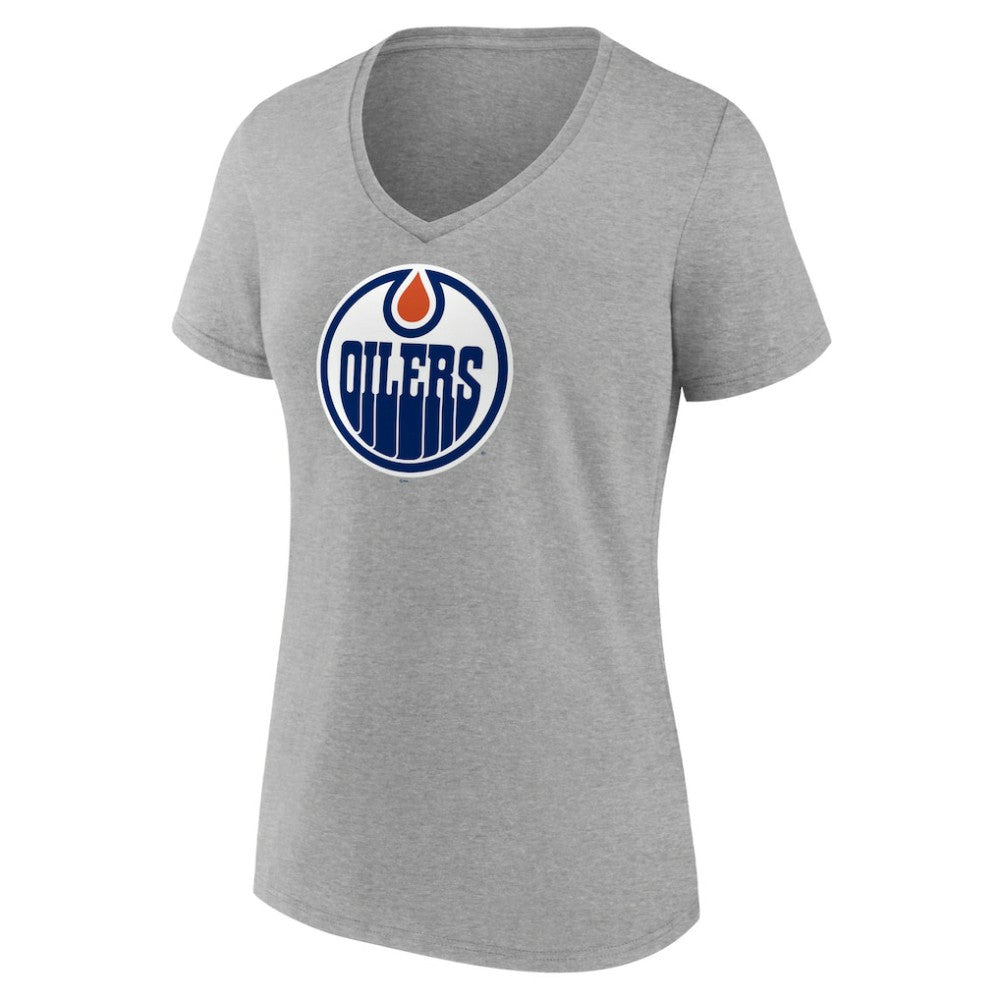 Edmonton Oilers Women's Primary Logo Team V-Neck T-Shirt - Heather Gray - NHL 5221158