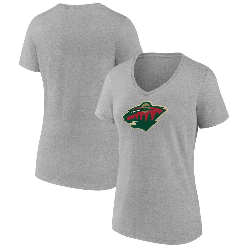 Minnesota Wild Women's Primary Logo Team V-Neck T-Shirt - Heather Gray - NHL 5221160