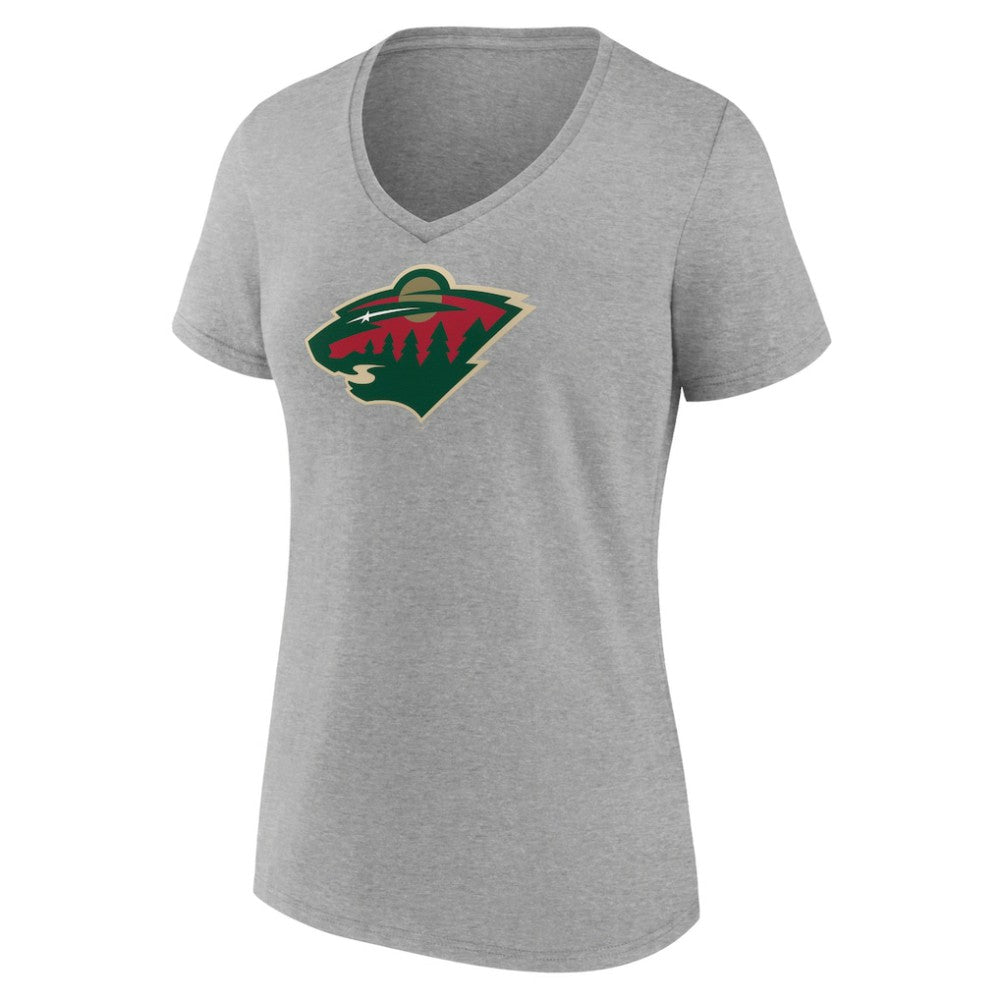 Minnesota Wild Women's Primary Logo Team V-Neck T-Shirt - Heather Gray - NHL 5221160