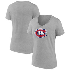 Montreal Canadiens Women's Primary Logo Team V-Neck T-Shirt - Heather Gray - NHL 5221161